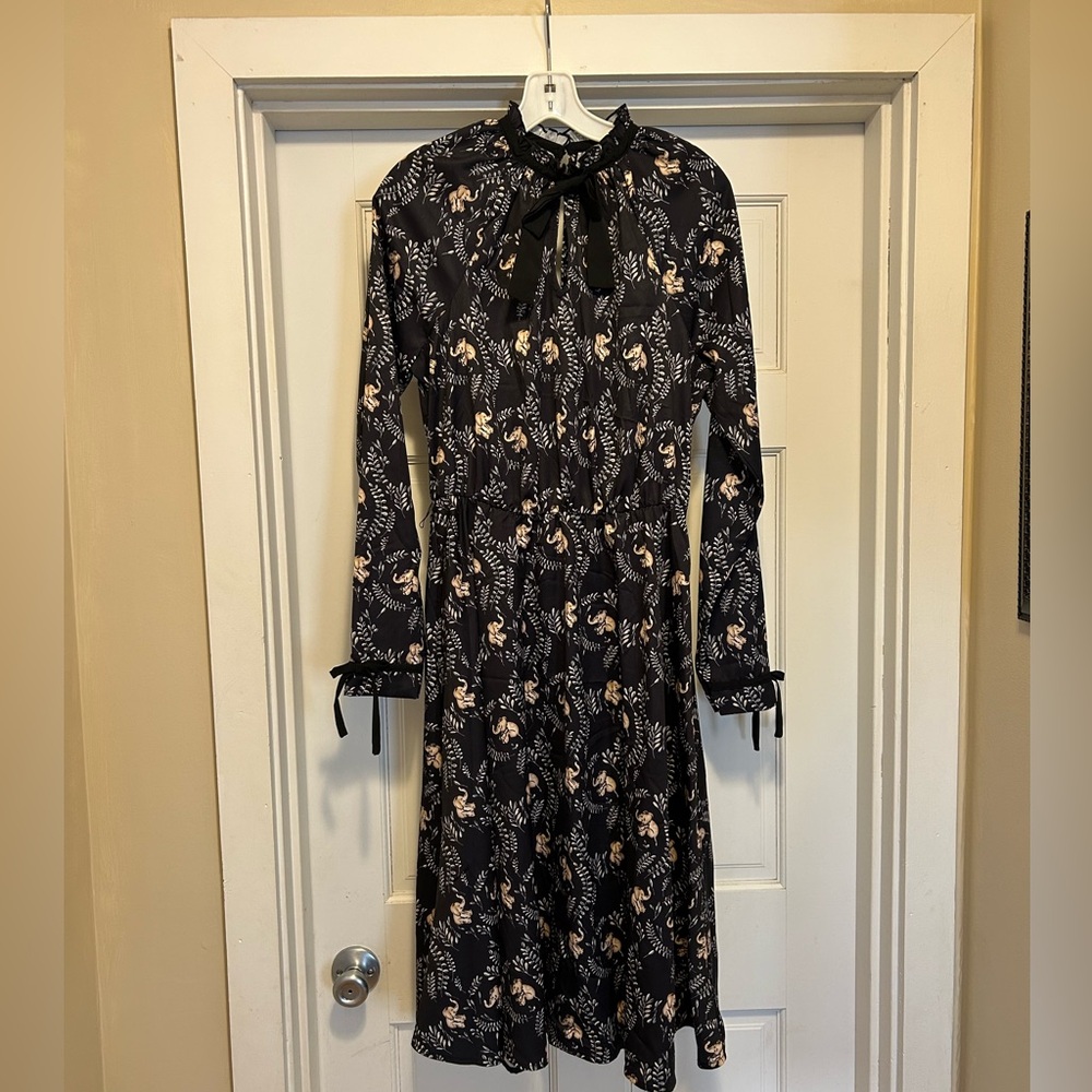 Unique Vintage Elephant Floral Black Dress- Size M